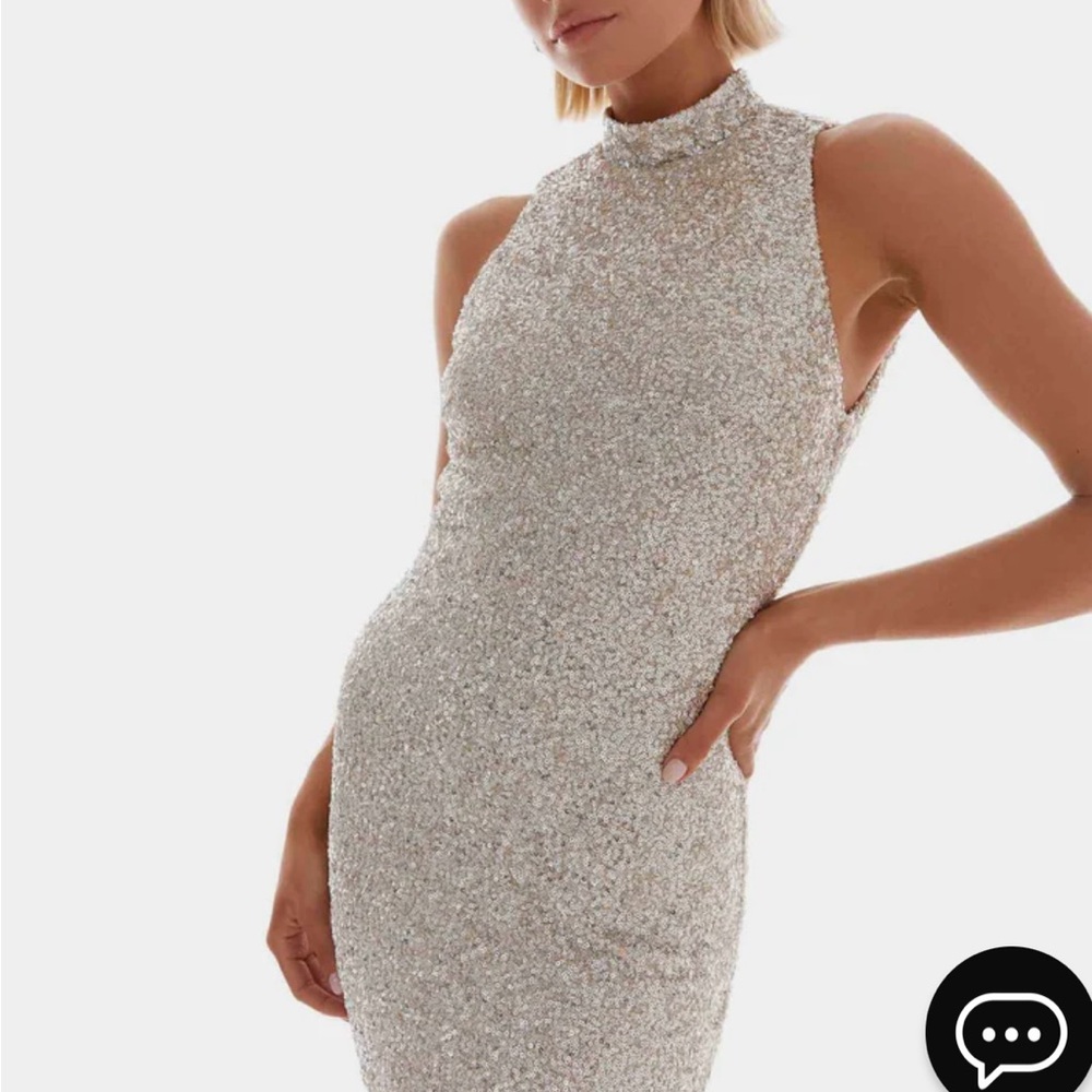 Silver Sequin Backless Dress